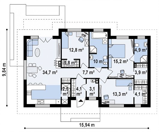 Планировка. Проект одноэтажного дома, 116м2